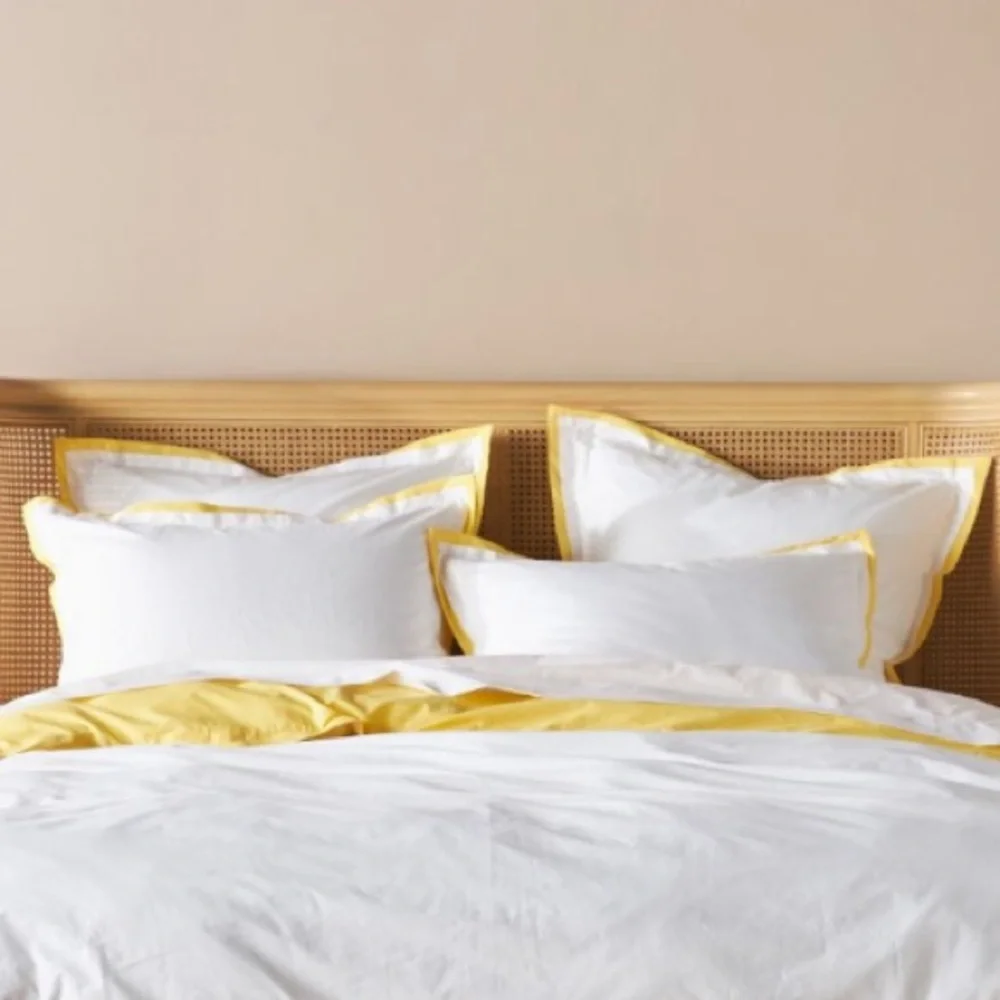 Duvet + pillow covers Tipped contrast percale duvet cover Yellow & White